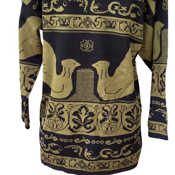 Vintage green bird print knit sweater pullover large. 0595 - Picture 2 of 7